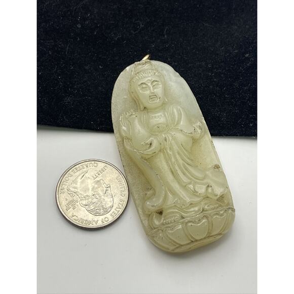 200ct Jade Vintage Jadeite Carved Pendant Necklace Buddha Estate Light Green - Picture 8 of 9